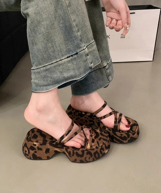 Fashion Leopard Platform Slide Sandals Peep Toe