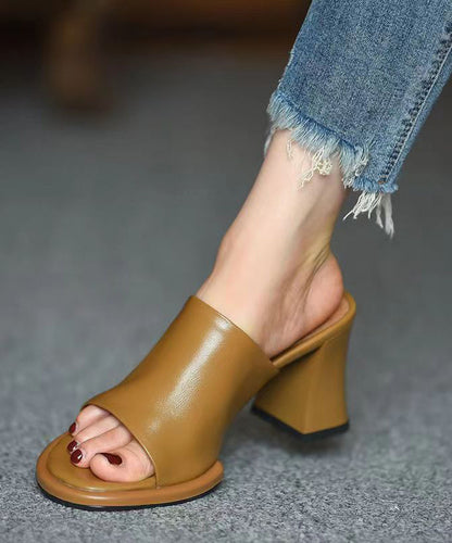 Fashion Yellow Chunky Sheepskin Slide Sandals Peep Toe