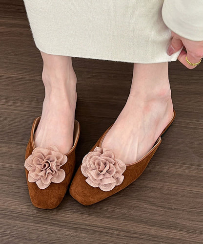 French Versatile Comfy Apricot Floral Slide Sandals