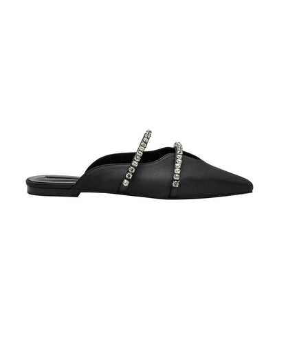 French Zircon Splicing Black Satin Slide Sandals