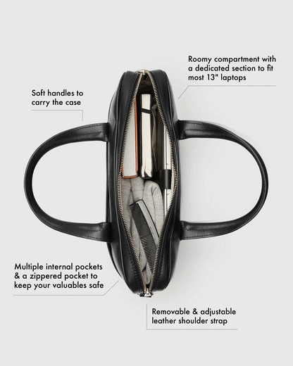 Glasgow Deluxe Schwarz - Leder-Aktentasche für 13"-Laptops
