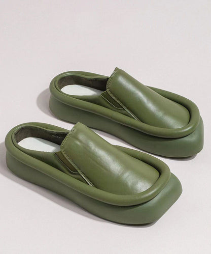 Green Comfy Splicing Faux Leather Platform Slide Sandals