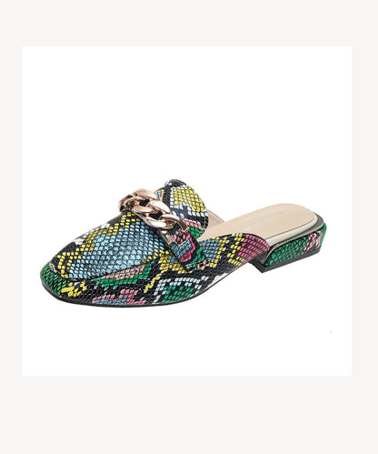 Green Serpentine Fashion Splicing Chain Plus Size Slide Sandals