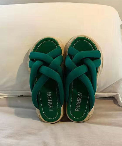 Green Slide Sandals Platform Boho Splicing Cross Strap Peep Toe