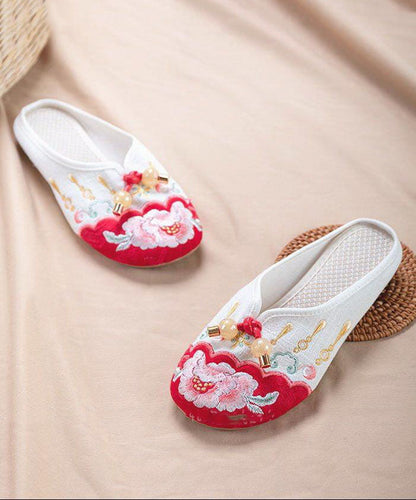 Grey Embroidered Cotton Fabric Vintage Splicing Slide Sandals