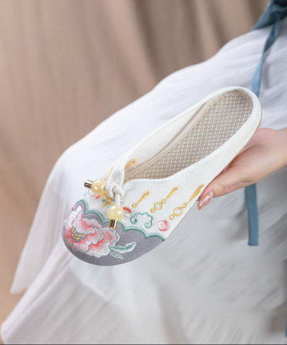 Grey Embroidered Cotton Fabric Vintage Splicing Slide Sandals