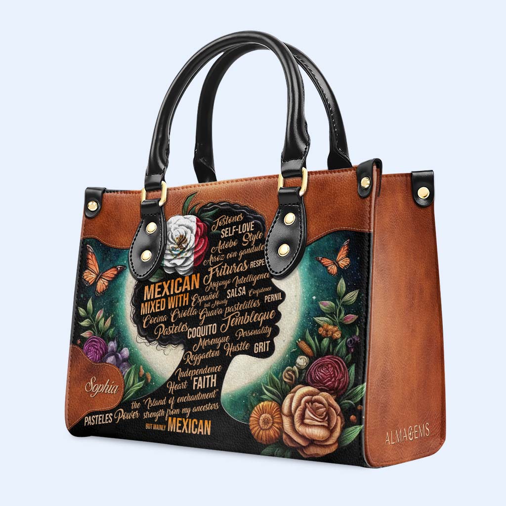 Flower Hispanic Mixed With ... - Personalized Custom Leather Handbag - HS026_HB