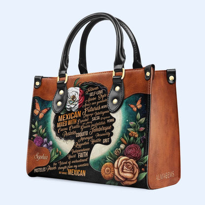 Flower Hispanic Mixed With ... - Personalized Custom Leather Handbag - HS026_HB