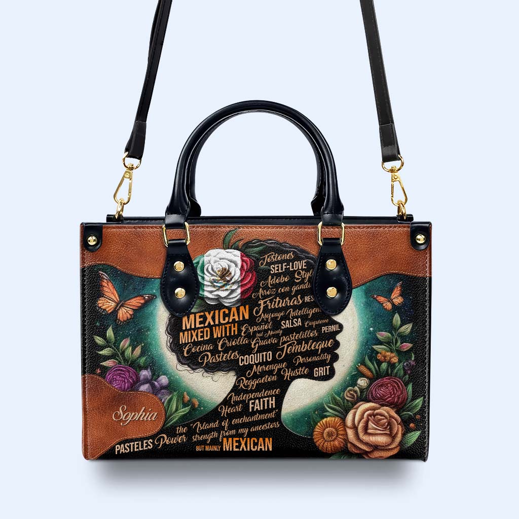 Flower Hispanic Mixed With ... - Personalized Custom Leather Handbag - HS026_HB