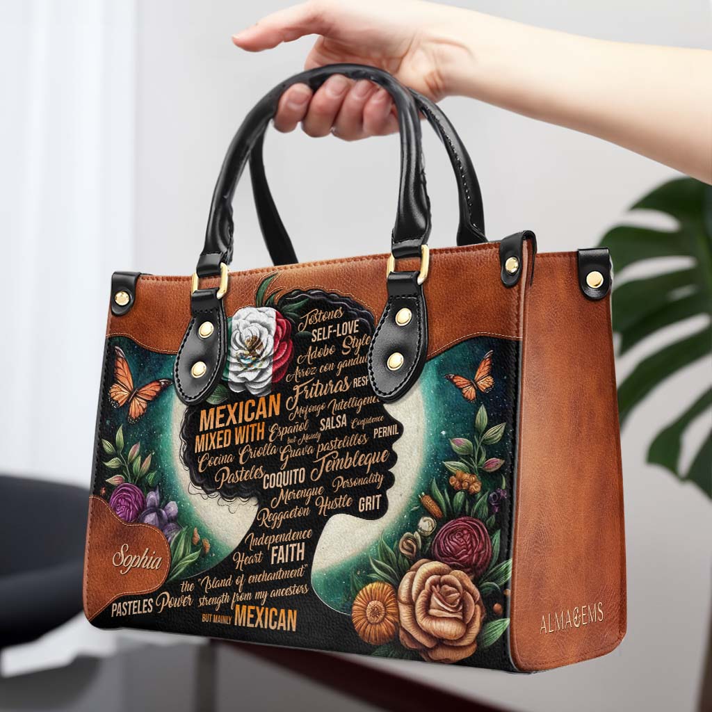 Flower Hispanic Mixed With ... - Personalized Custom Leather Handbag - HS026_HB