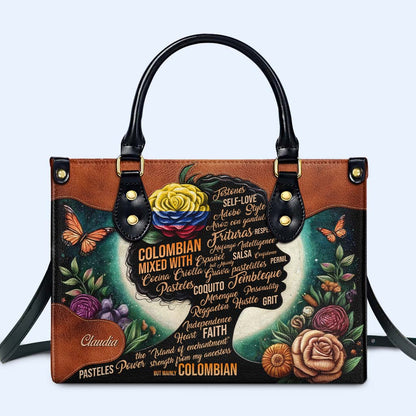 Flower Hispanic Mixed With ... - Personalized Custom Leather Handbag - HS026_HB