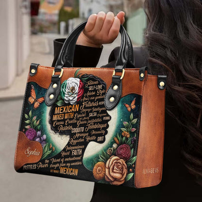 Flower Hispanic Mixed With ... - Personalized Custom Leather Handbag - HS026_HB