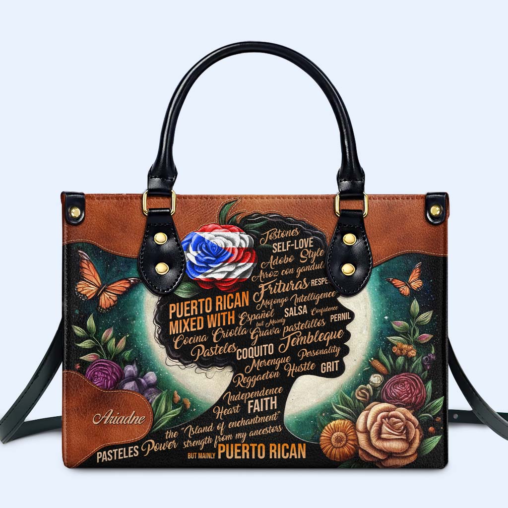 Flower Hispanic Mixed With ... - Personalized Custom Leather Handbag - HS026_HB