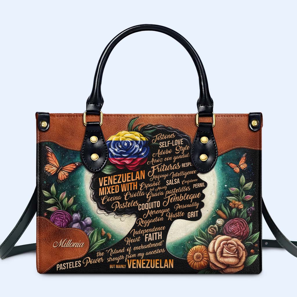 Flower Hispanic Mixed With ... - Personalized Custom Leather Handbag - HS026_HB