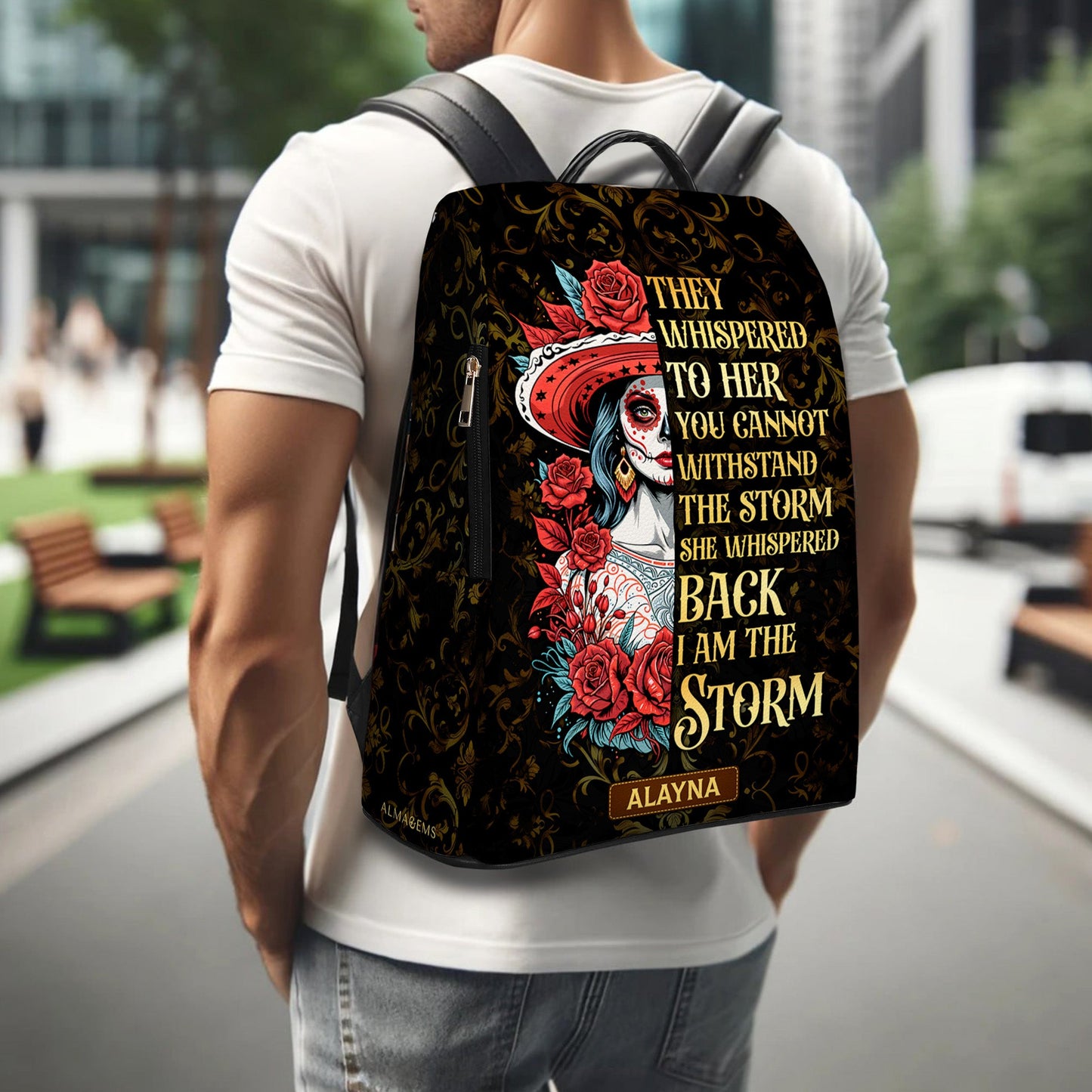 They Whispered To Her You Cannot Withstand The Storm She Whispered Back I Am The Storm - Personalized Custom Leather Backpack - HS047_BP