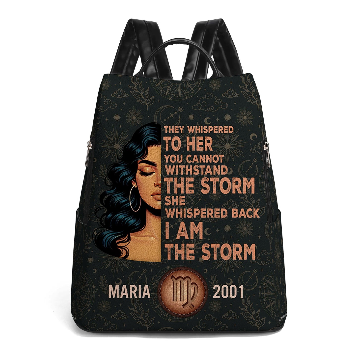 They Whispered To Her You Cannot Withstand The Storm She Whispered Back I Am The Storm - Personalized Custom Leather Backpack - HS049_BP