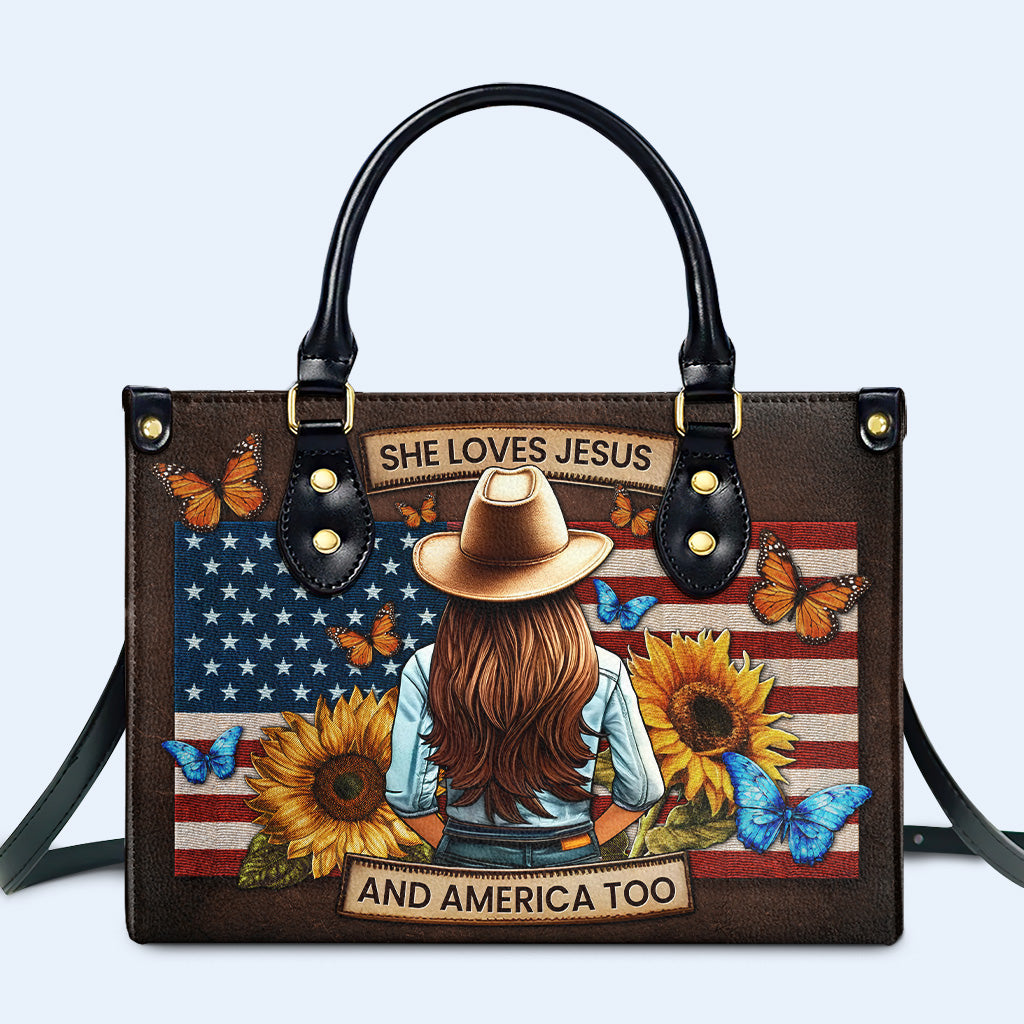 She Loves Jesus And America Too - Personalized Custom Leather Handbag - IND08