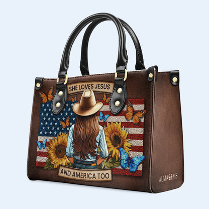 She Loves Jesus And America Too - Personalized Custom Leather Handbag - IND08