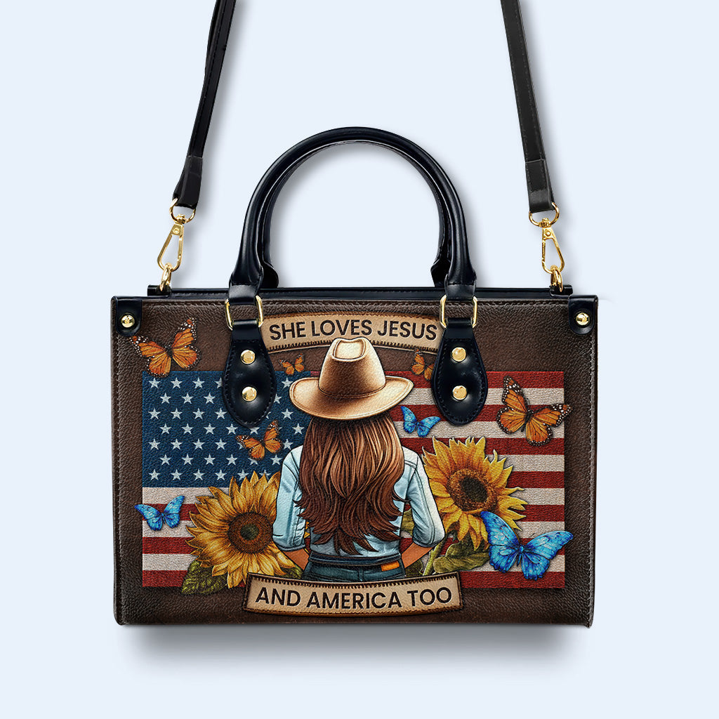 She Loves Jesus And America Too - Personalized Custom Leather Handbag - IND08