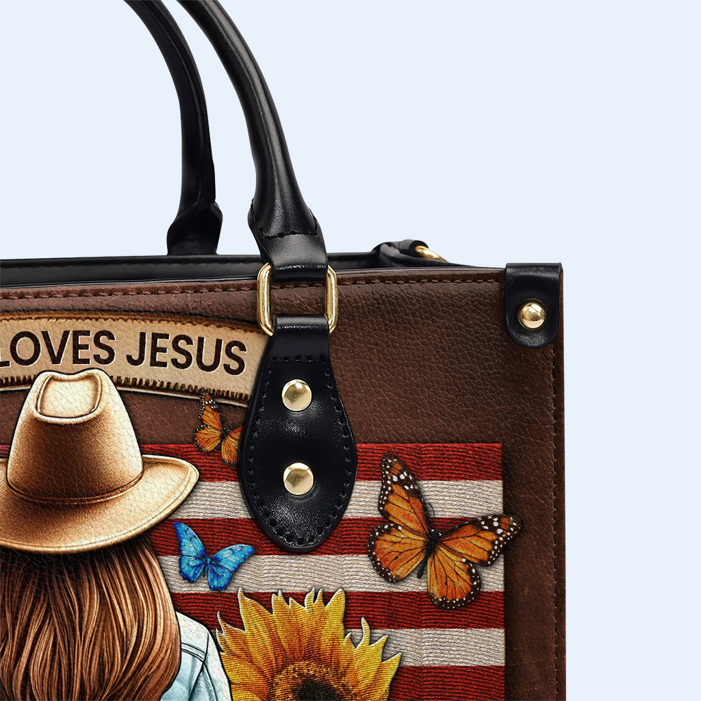 She Loves Jesus And America Too - Personalized Custom Leather Handbag - IND08