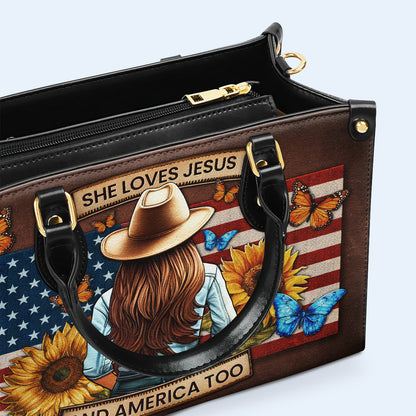 She Loves Jesus And America Too - Personalized Custom Leather Handbag - IND08