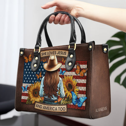 She Loves Jesus And America Too - Personalized Custom Leather Handbag - IND08