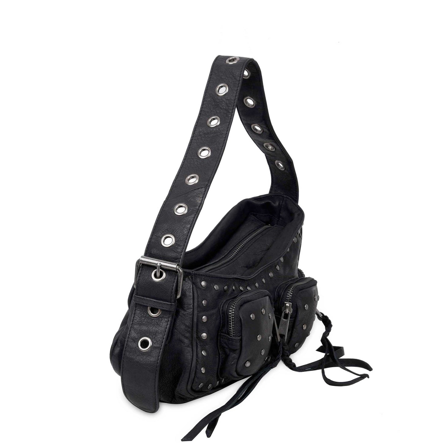 Jennifer Taschenniete Washed Black mit Antiksilber