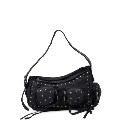 Jennifer Taschenniete Washed Black mit Antiksilber