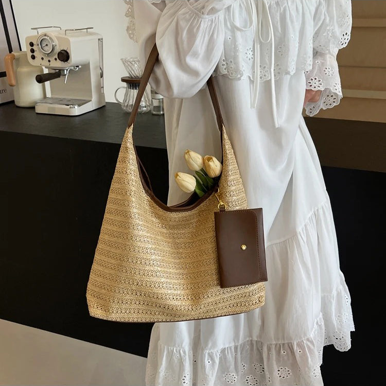 Olives Straw Hobo Bag