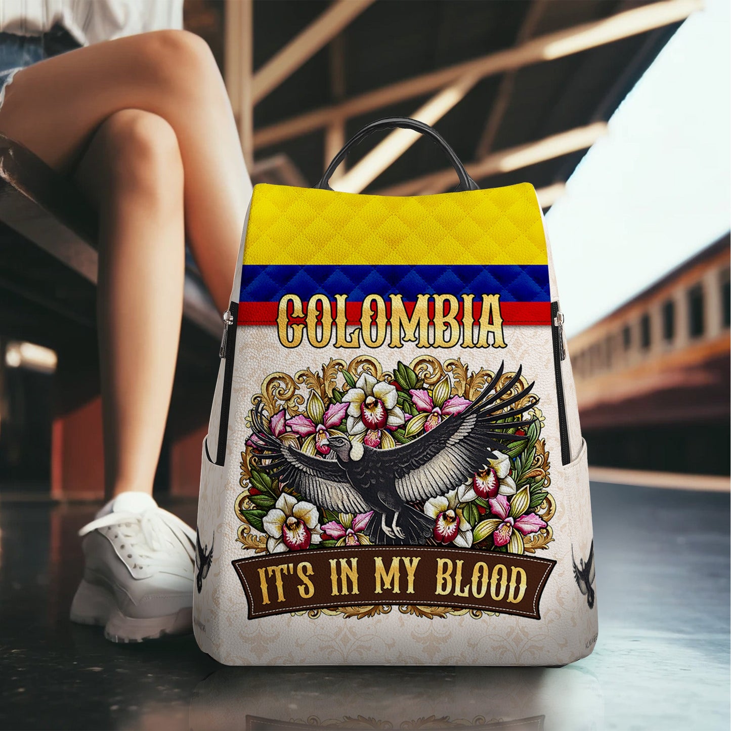 COLOMBIA. It's In My Blood - Personalized Custom Leather BackPack - LA018_BP