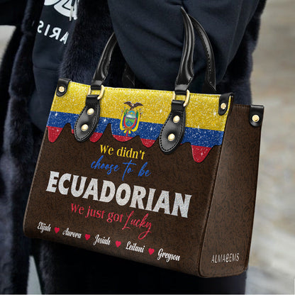 We didn't choose to be Ecuadorian... We just got Lucky - Personalized Custom Leather Handbag - LA043_HB