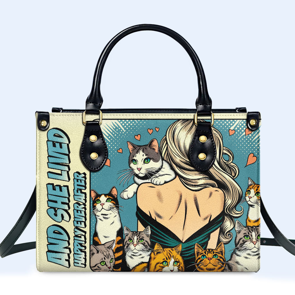 And She Lived Happily Ever After - Personalized Custom Leather Handbag For Cat Lovers - LL04