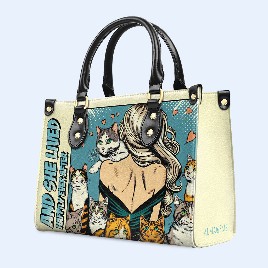 And She Lived Happily Ever After - Personalized Custom Leather Handbag For Cat Lovers - LL04