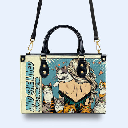 And She Lived Happily Ever After - Personalized Custom Leather Handbag For Cat Lovers - LL04