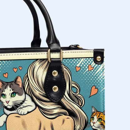 And She Lived Happily Ever After - Personalized Custom Leather Handbag For Cat Lovers - LL04