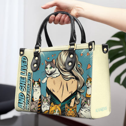 And She Lived Happily Ever After - Personalized Custom Leather Handbag For Cat Lovers - LL04