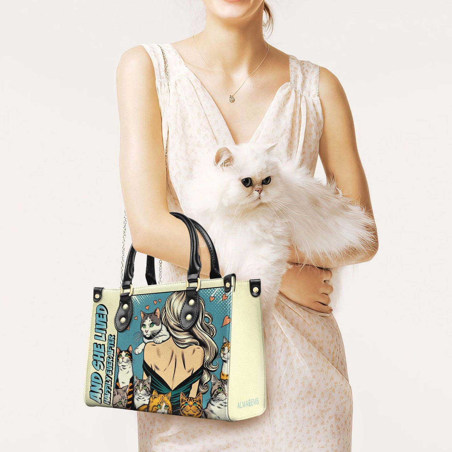 And She Lived Happily Ever After - Personalized Custom Leather Handbag For Cat Lovers - LL04