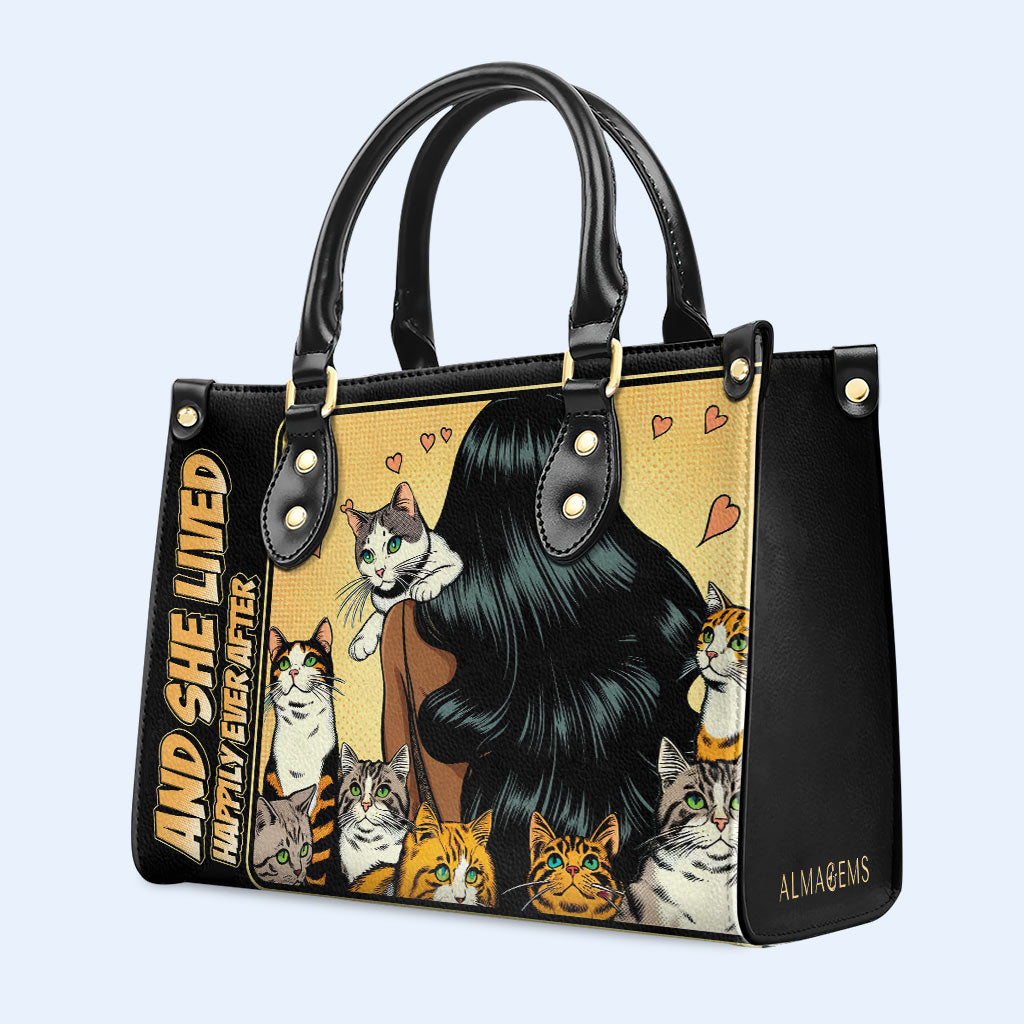 And She Lived Happily Ever After - Black - Personalized Custom Leather Handbag For Cat Lovers - LL04BLACK