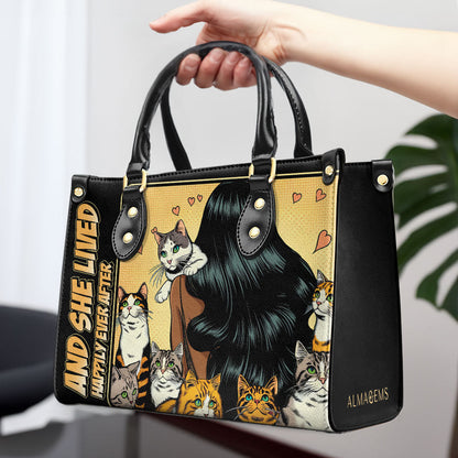 And She Lived Happily Ever After - Black - Personalized Custom Leather Handbag For Cat Lovers - LL04BLACK