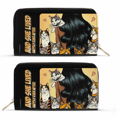 And She Lived Happily Ever After - Black - Women Leather Wallet For Cat Lovers - LL04BLACKWL