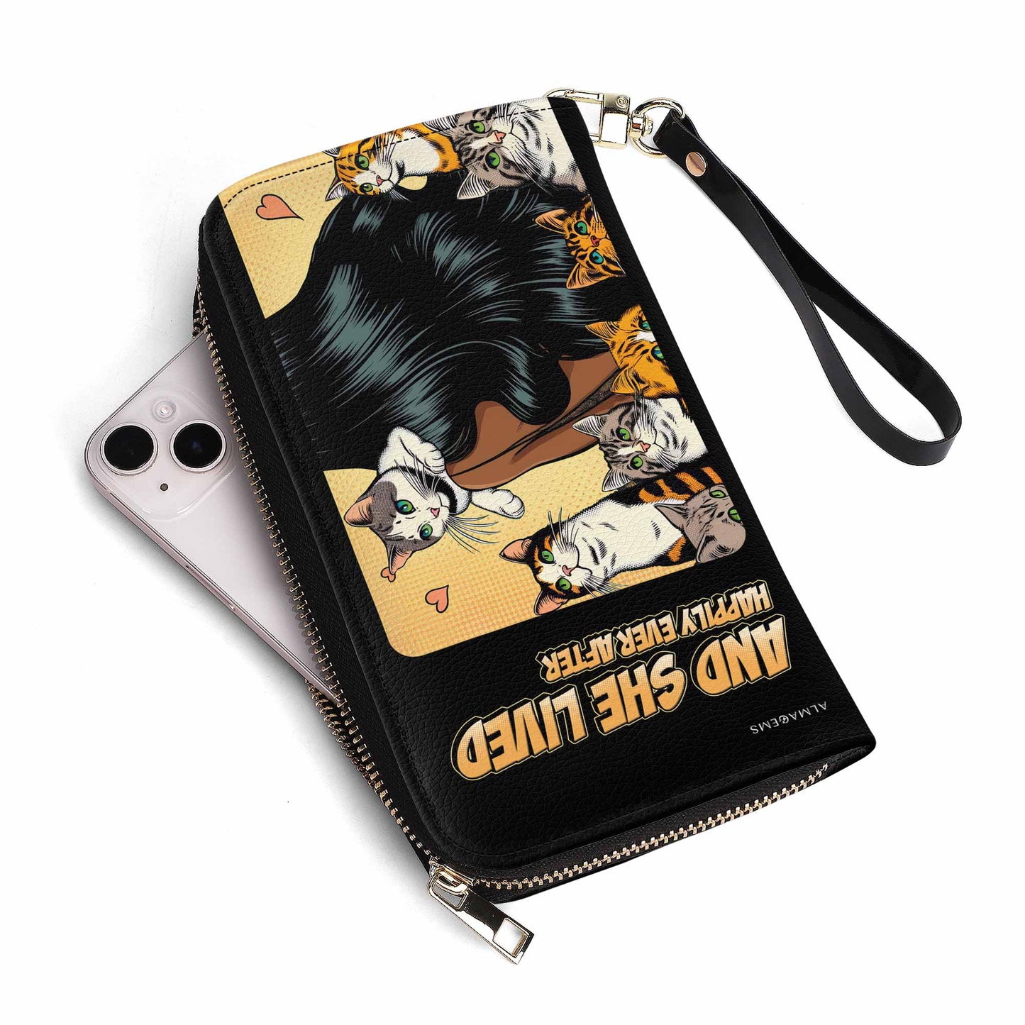 And She Lived Happily Ever After - Black - Women Leather Wallet For Cat Lovers - LL04BLACKWL