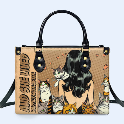 And She Lived Happily Ever After - Brown - Personalized Custom Leather Handbag For Cat Lovers - LL04BROWN