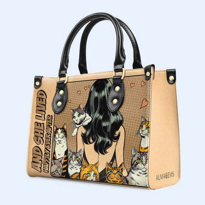 And She Lived Happily Ever After - Brown - Personalized Custom Leather Handbag For Cat Lovers - LL04BROWN