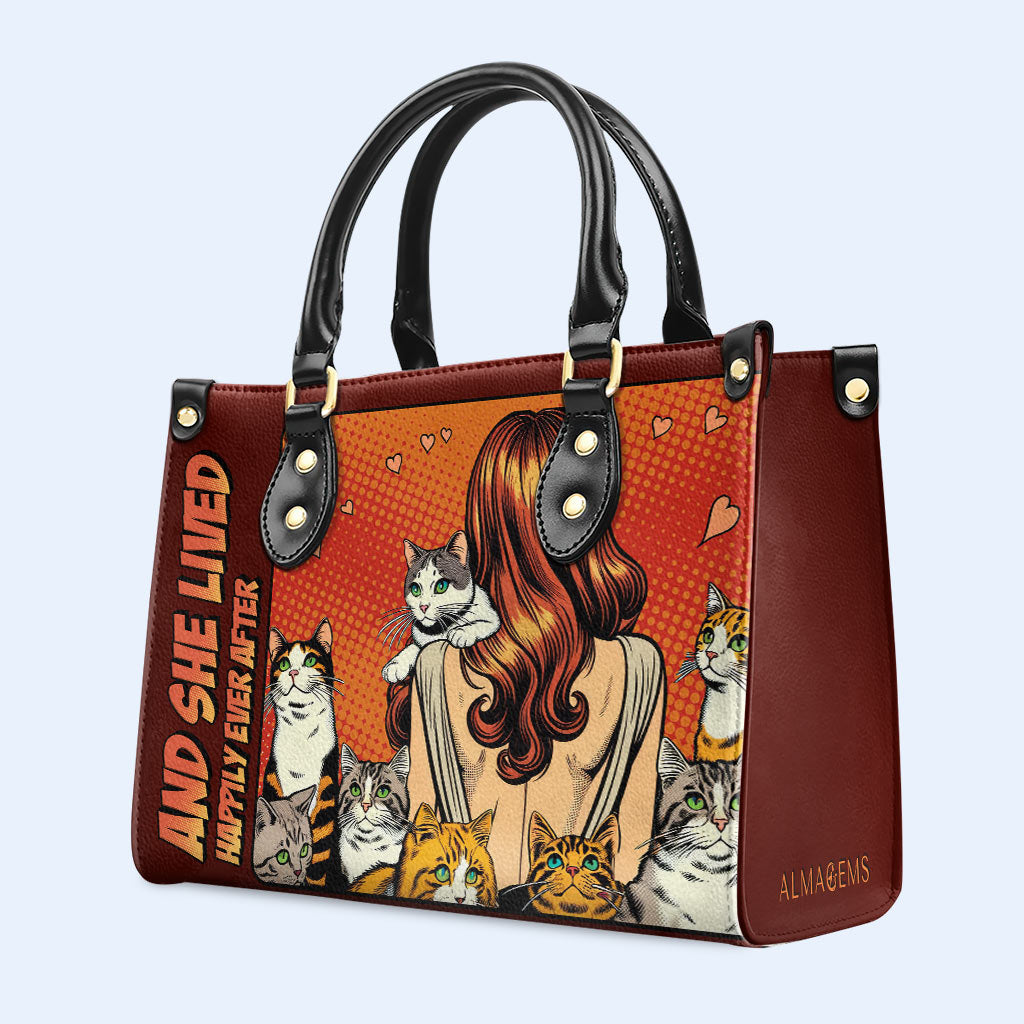 And She Lived Happily Ever After - Red - Personalized Custom Leather Handbag For Cat Lovers - LL04RED