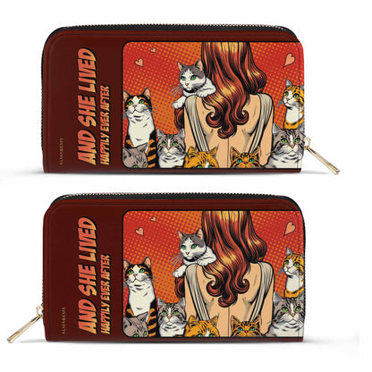 And She Lived Happily Ever After - Red - Women Leather Wallet For Cat Lovers - LL04REDWL