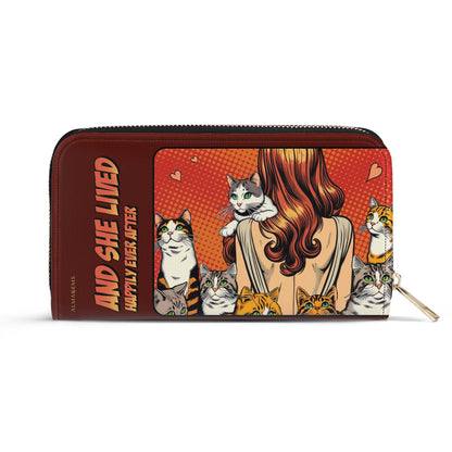 And She Lived Happily Ever After - Red - Women Leather Wallet For Cat Lovers - LL04REDWL