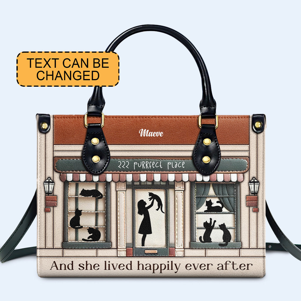 And She Lived Happily Ever After - Personalized Custom Leather Handbag For Cat Lovers - LL09