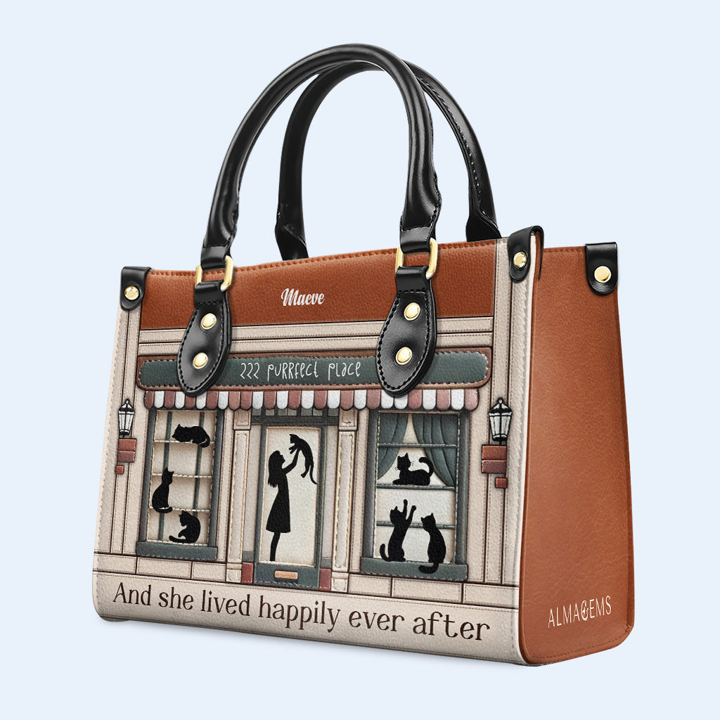 And She Lived Happily Ever After - Personalized Custom Leather Handbag For Cat Lovers - LL09