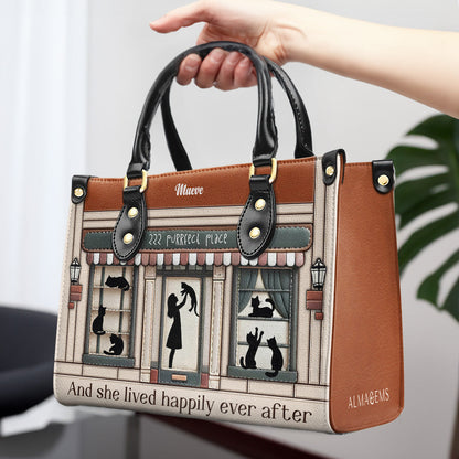 And She Lived Happily Ever After - Personalized Custom Leather Handbag For Cat Lovers - LL09