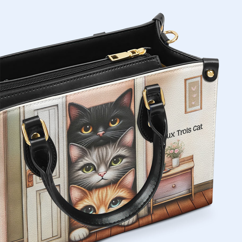 Un Deux Trois Cat - Personalized Custom Leather Handbag For Cat Lovers - LL17